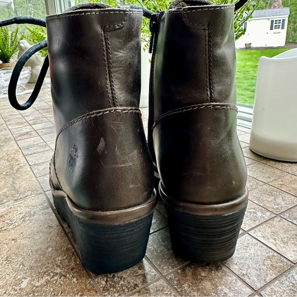 FLY LONDON Ankle Boot Dark Moss GREEN OLIVE lace up wedge BOOT boho 39 size 8.5 - Picture 6 of 12